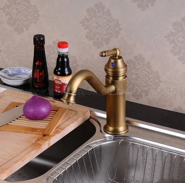 Single Handle Mixer Tap Bathroom & Kitchen Sink Water Faucet Antique Brass Rotable Basin Faucet Taps znf007
