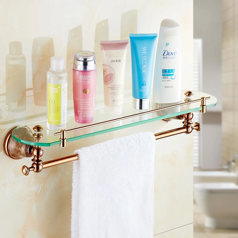 Buy 2 Style Brass single tier bathroom shelves gold