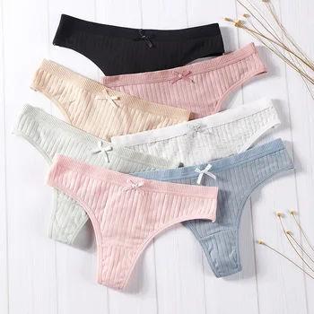 

2Pcs Women Cotton Panties Bowknot G-String Panties Cute Low Waist Women's Underwear Comfortable Sexy Lingerie Briefs Panties