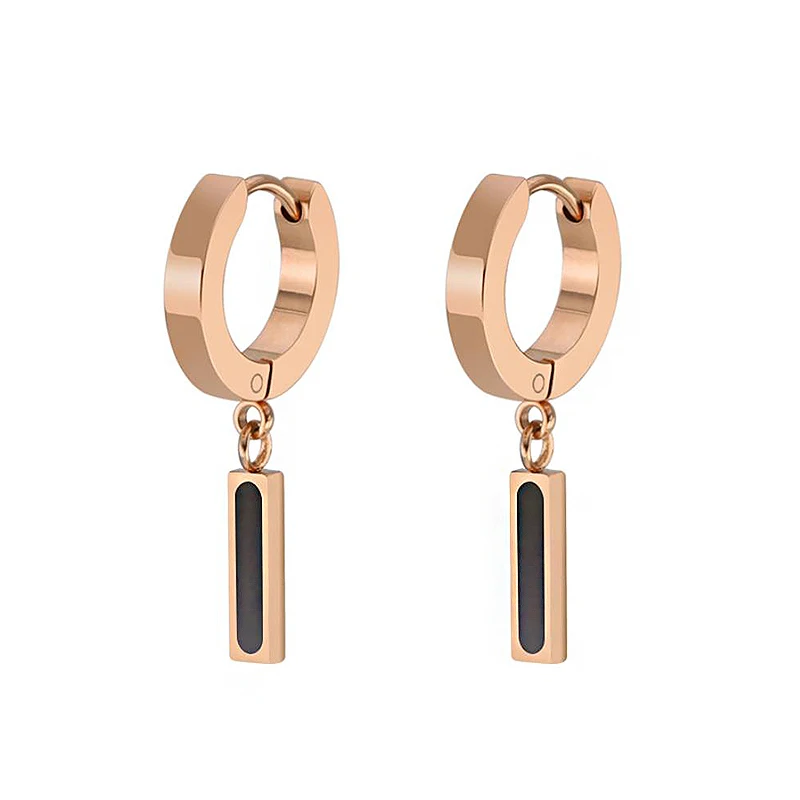 1 Pair Unisex Titanium Steel Dangle Earrings Rectangle Pendant Drop