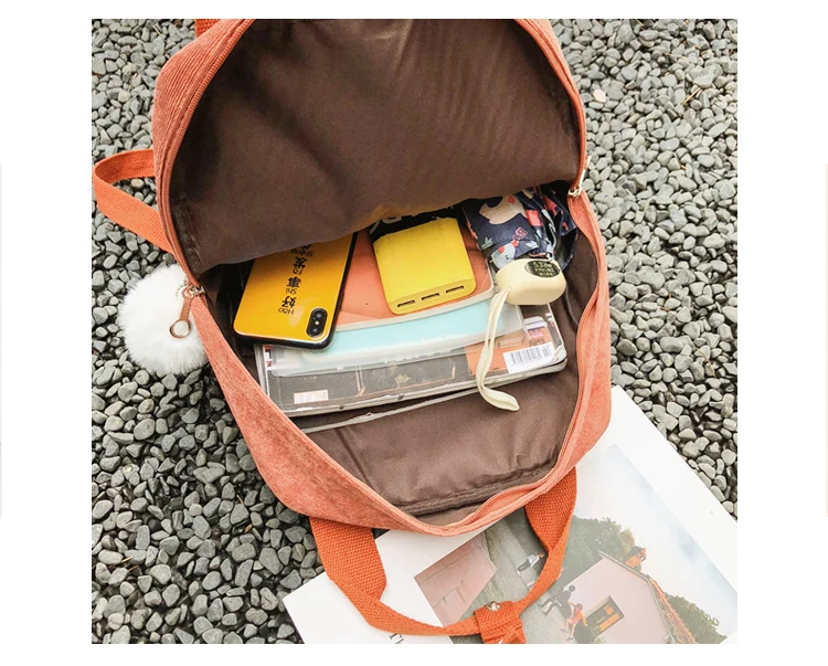 Menghuo New Backpack for Women Fur Ball Solid Color Corduroy Backpack for Girls Spring Winter Velvet Travel Bag Mochila Feminina_39
