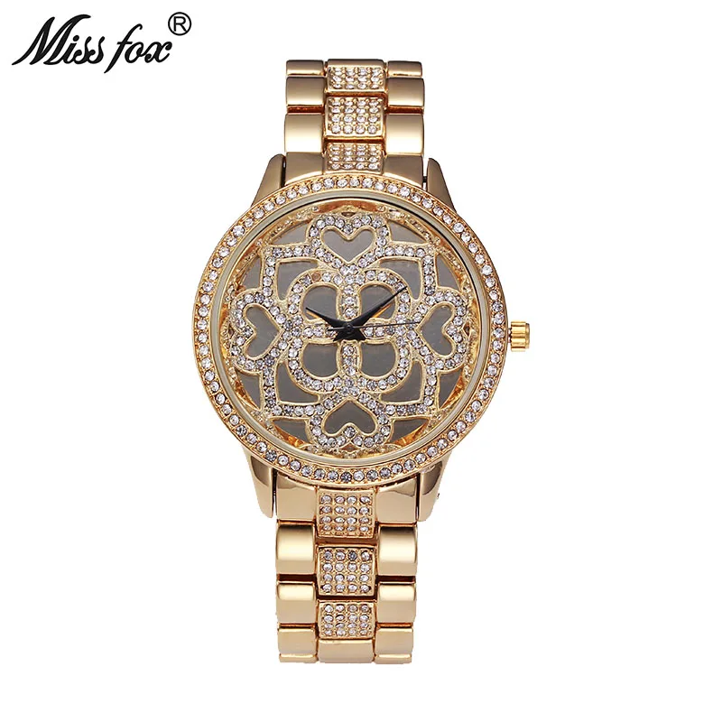

Miss Fox Flower Rose Gold Watch Women Missfox Famous Brand Heart Diamond Clock Charms Teen Girls Watches Quartz Relogio Feminino