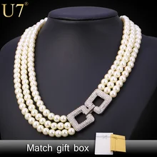 U7 simulado joyería de perlas collar de las mujeres de moda al por mayor de joyería de moda de la boda de múltiples capas collares n452