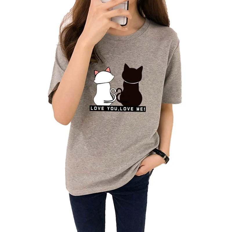 Liva girl повседневная женская летняя футболка с принтом двух котов, женские футболки с коротким рукавом и круглым вырезом, хлопковые топы, футболки, тонкая футболка для девочек