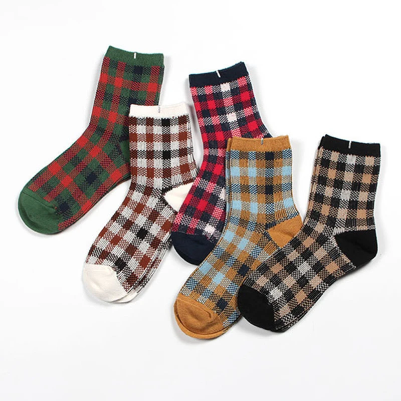 [WPLOIKJD] Harajuku Kawaii Plaid Cotton Socks Women College Style Funny Streetwear Dress Socks Short Female Ankle Socks Girls