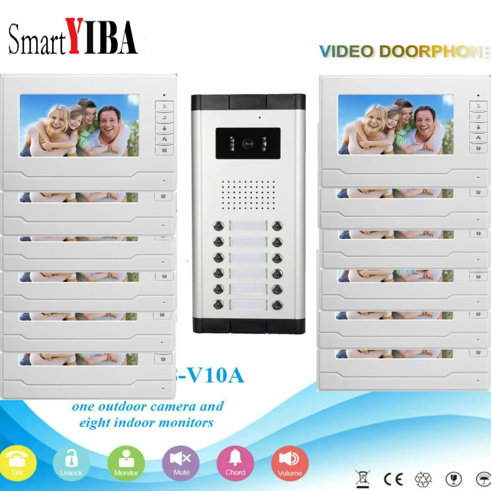 

SmartYIBA 7'' Video Door Phone Intercom Door Bell Apartments Security Access Control System Unlok Control for 12 Units Apartment