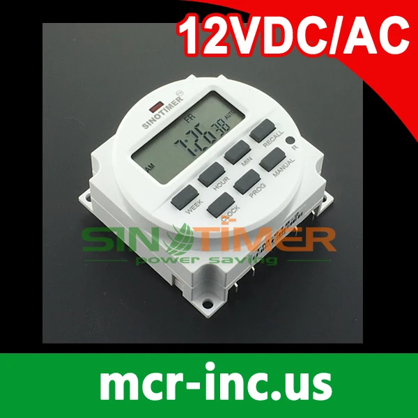 

12/24hr Format Clock Display BIG LCD 1.598 Inch 12V DC Time switch 7 Days Programmable Timer with UL listed Relay Inside