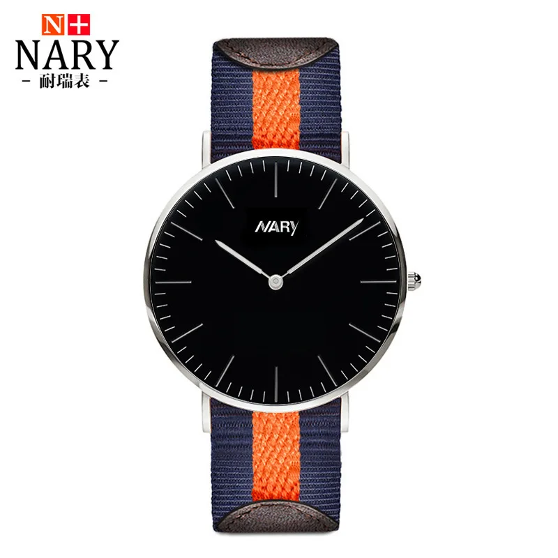 Best Quality Nary Brand WATCH 41mm For Men Women Ultrathin Silver Dial Nylon Leather Montre Femme