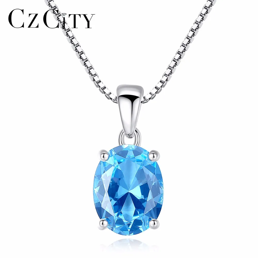 Czcity Sky Blue Topaz Stone Pendant 23 Carat Oval Shape Solitaire Natural 925 Sterling Silver Chain Necklace For Women huismerk kopen in de aanbieding Czcity Sky Blue Topaz Stone Pendant 23 Carat Oval Shape Solitaire Natural 925 Sterling Silver Chain Necklace For Women huismerk kopen in de aanbieding