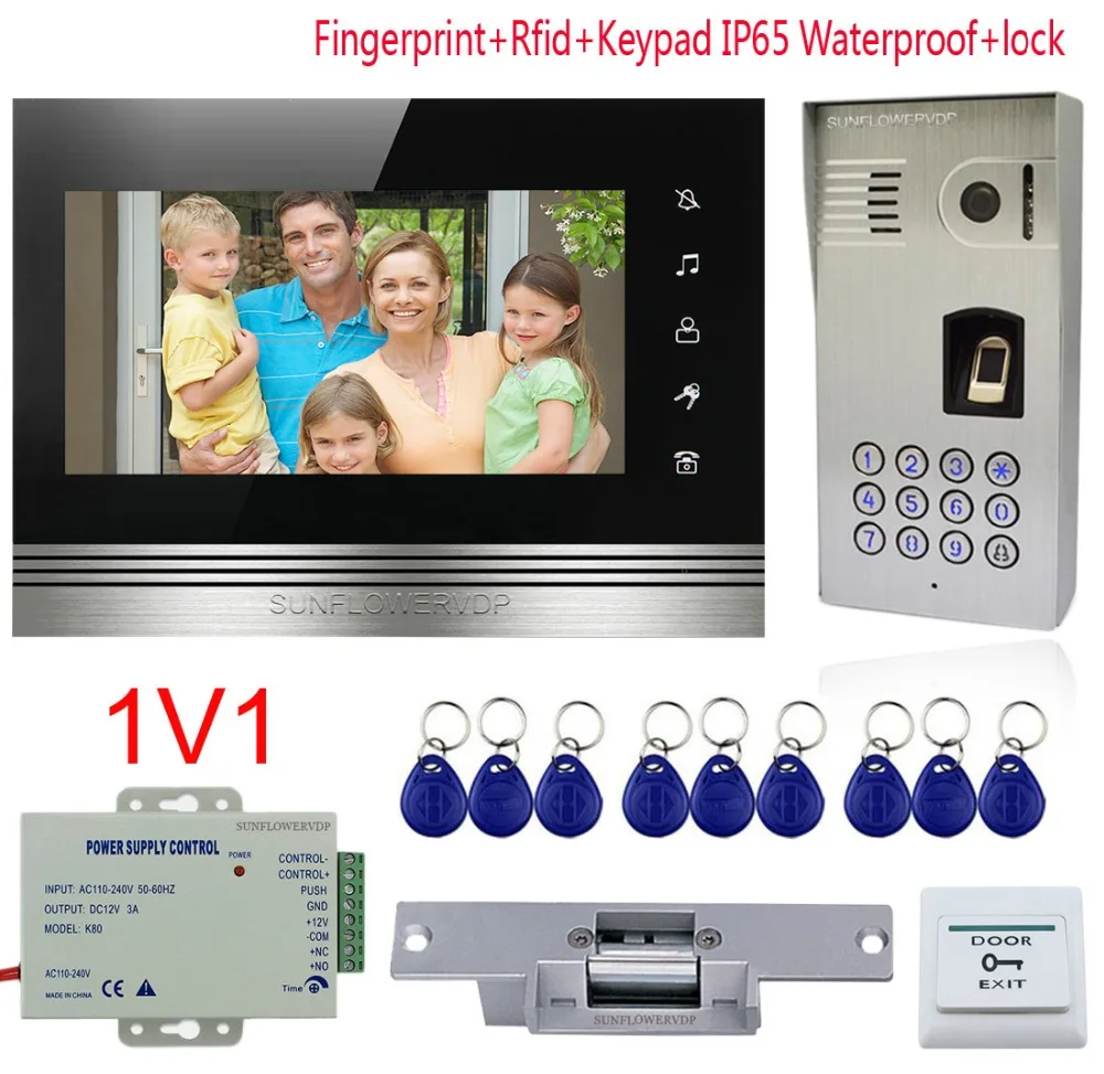 

Fingerprint Video Doorbell IP65 Waterproof Rfid Intercom Door 7" Color Touch Button Monitor Residential Security With Door Lock