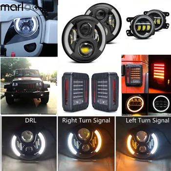 

Marloo 6pc/Set 7 Inch Led Headlight + 4" Front Bumper Fog Lights + For Jeep Led Tail Light For Jeep Wrangler JK JKU Rubicon