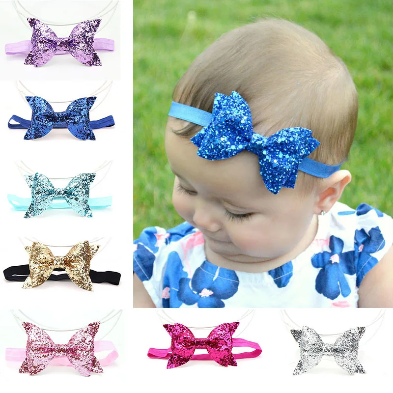 

New Cute Sparkling Color Bows Baby Girl Headbands Newborn Baby Hair Accessories Elastic Infant Baby Headband Hair Band