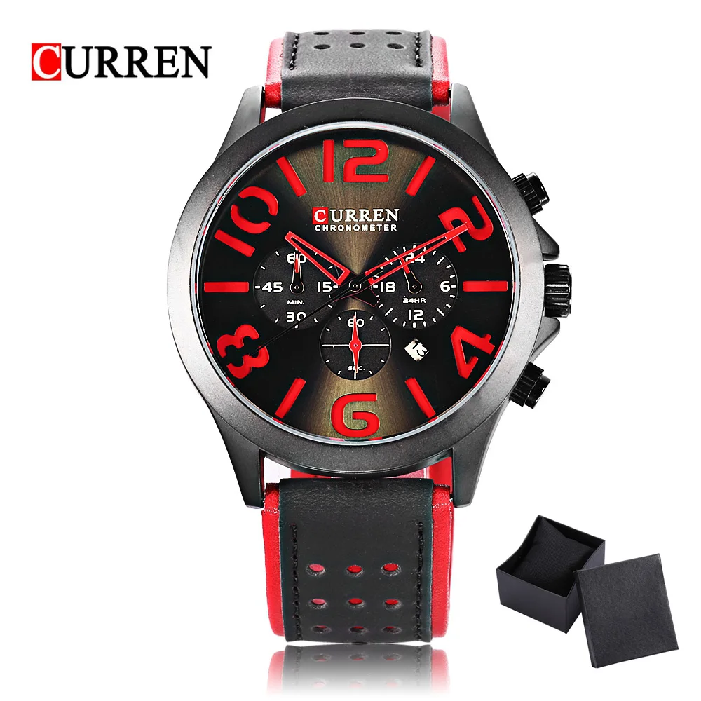 

2018 New CURREN Men Watch Sport Squartz Watch Three Working sub-dials Waterproof Relogio Feminino Genuine Leather Clock Men
