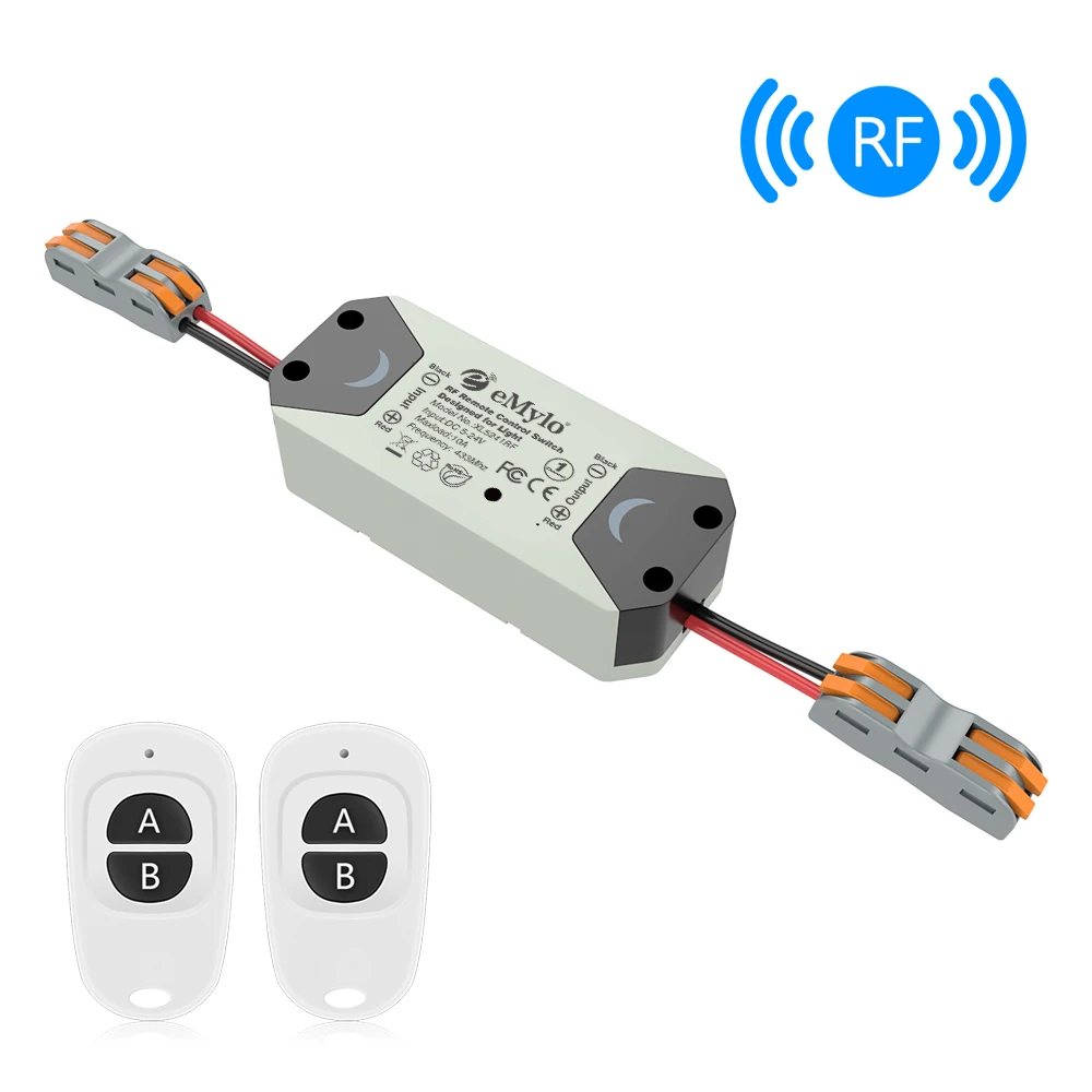 EMylo Беспроводной реле постоянного тока 12 В 1 канальный РЧ релейный модуль коммутатора 5 V-24 V 433 МГц RF пульт Управление переключатель с двумя передатчики