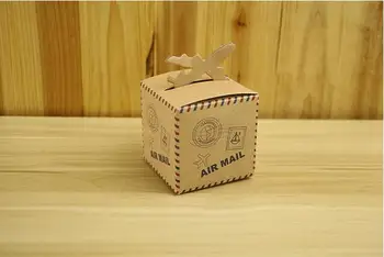 

Free shipping 100pcs/lot Retro Kraft Paper Candy Box Flight Design Air Mail Box Size 6.3cm