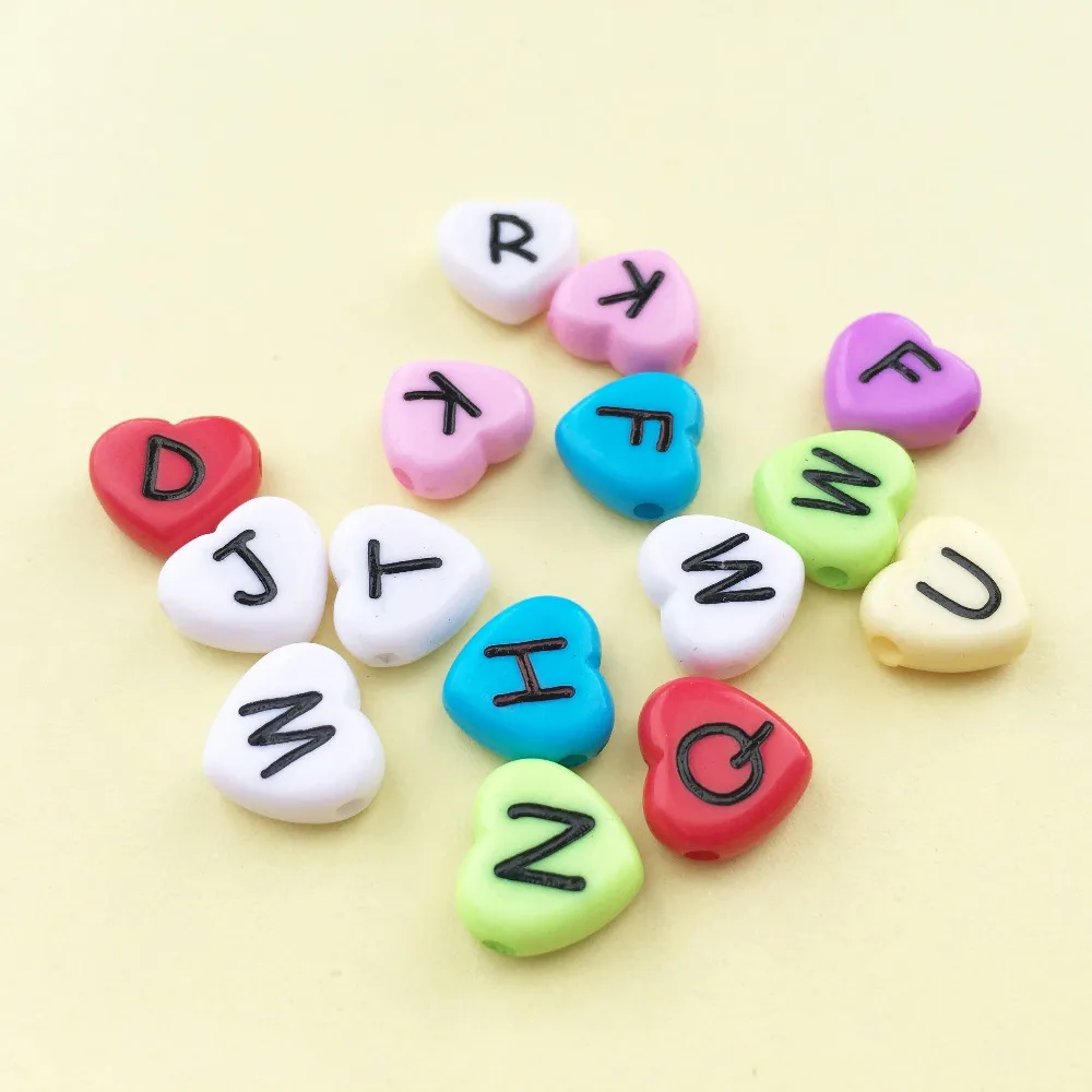 Factory Price Acrylic Love Heart Letters Beads Mixed Solid Colors DIY Jewelry Plastic Spacer Alphabet Initial Bracelet Bead