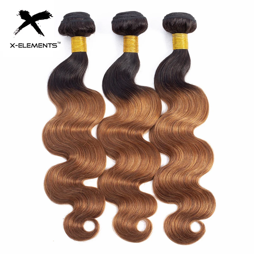 X-Elements Brazilian Ombre Body Wave Hair Bundles T1B 30 Burgundy 39J Purple Colored Human Hair Weave Non-Remy Hair Extensions (13)