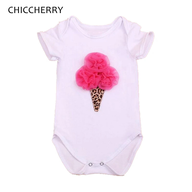 Ice Cream Applique White Baby Girl Bodysuits Recem Nascido Body Bebe