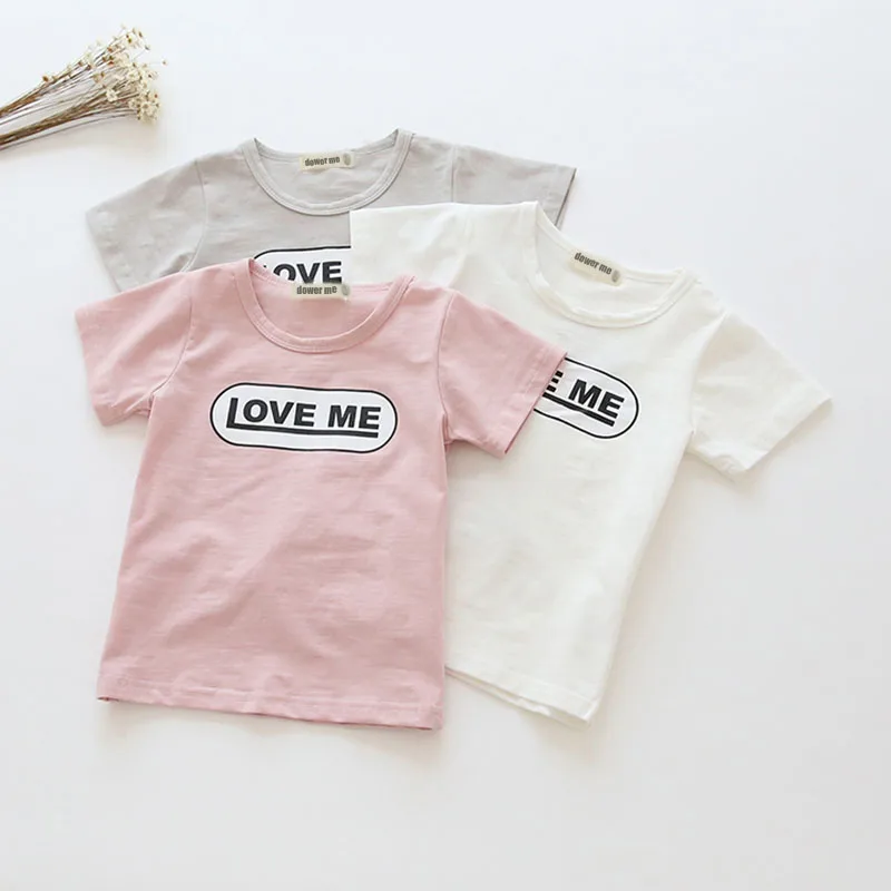 2 8 Years Age Little Girls Summer T shirt LOVE ME Letter Kids Short