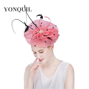 

Women Chic Fascinator Hat Cocktail Wedding Party Church Headpiece kentucky Headwear Feather Hair Accessories Sinamay Fascinators