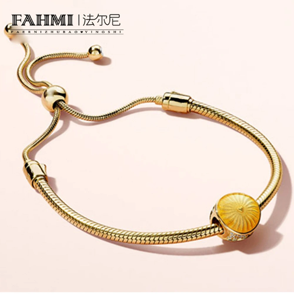 

FAHMI 100% 925 Sterling Silver New 18K Gold Shining Twinkle Bracelet Sunshine Sunshine Beaded Bracelet Set