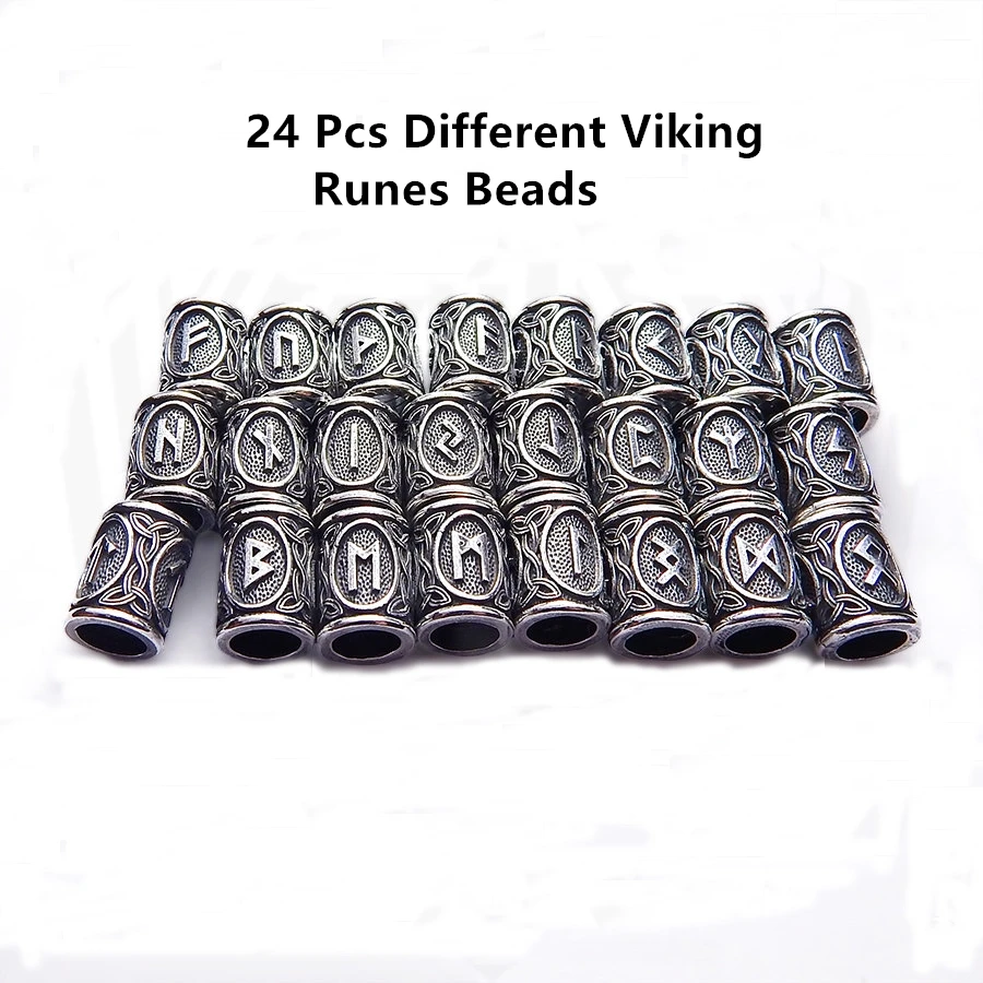 

Dawapara 24pc Runes viking beads wholesale for jewelry making floating charms beads for bracelets for beard or hair jewelry