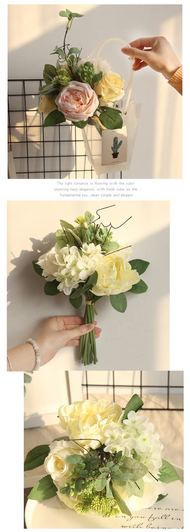 DIY микс розы пиона гортензии букет невесты искусственный цветок Декор для дома свадебный букет дорога свинец цветок стены