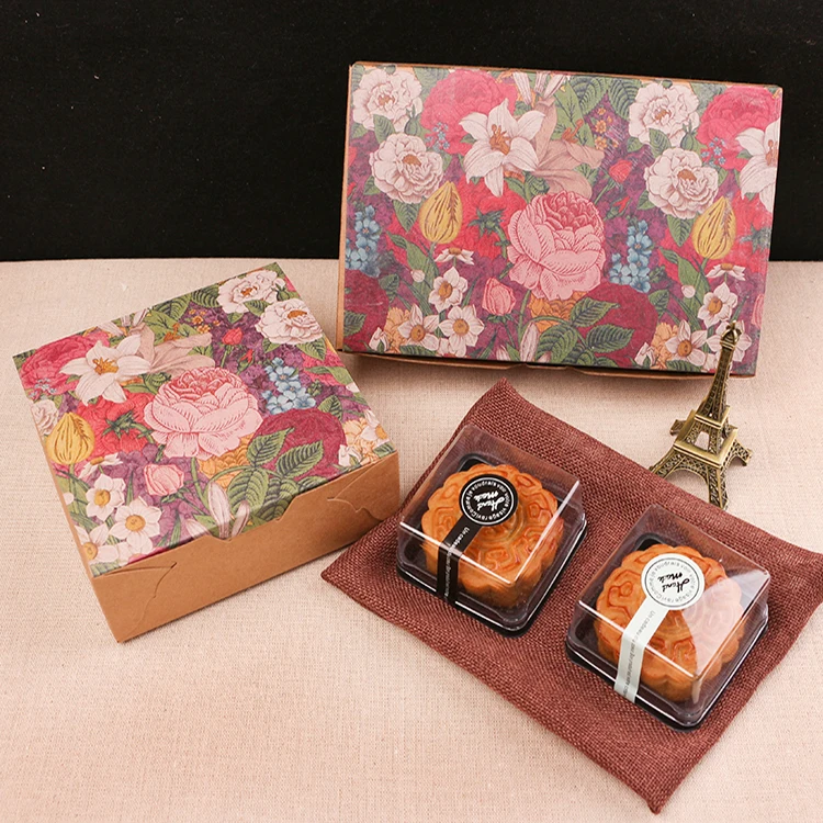 

Square / Rectangle Fortune comes with blooming flowers flora Paper Box Candy mooncake Cookies Food kraft cake box Packaging