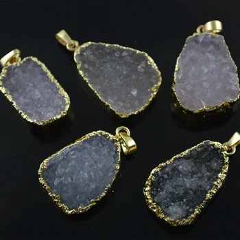 

Natural Gray Drusy Quartz Freeform Square Stone Pendants