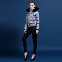 European brand MISUN women Winter white duck down jacket fox fur collar hit the color gray white and black jacket XS-XL M195A