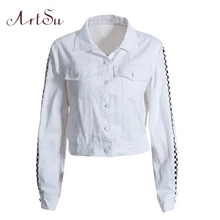 ArtSu осенние Лоскутные клетчатые Белые куртки для женщин короткие пальто Шахматная повседневная куртка женская верхняя одежда Уличная ASCO20263