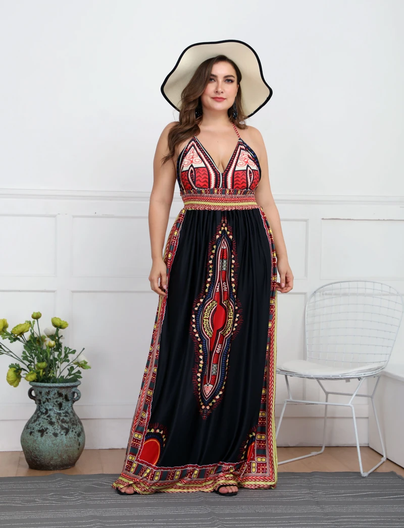 Платье Fadzeco в африканском стиле для женщин, этнический узор, длинное платье на бретелях, большой размер, модный халат, сексуальное, с