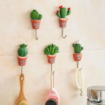 

1pc Creative Cactus Shape Self-adhesive Wall Hanging Hook Hat Key Hanger Rack Decorative Holder Wall Hooks for Kitchen Bathroom