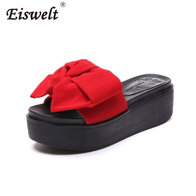 

EISWELT Big Bowtie Woman Beach Flip Flops Summer Sandals Slip- Resistant Slippers Platform Sandals Size 35-40