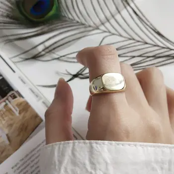 

Silvology Glossy Square Gold 925 Rings Nordic Style Simple Sterling 925 Silver Open Korea Rings For Women Elegant Jewelry Gift