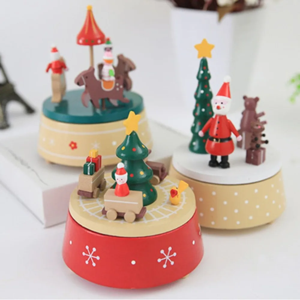 Rotatable Wooden Christmas Musical Box Xtmas Melody Music Box New Year