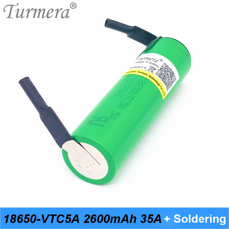 Turmera 18650 vtc5a us18650vtc5a 2600mAh 35a 18650 литиевая аккумуляторная батарея для отвертки shura+ полоски для пайки