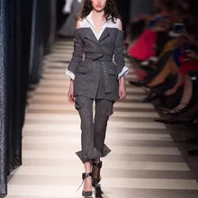 Новая рубашка воротник костюм с вышивкой куртка для женщин s Осень шикарная талия Досуг плечо открытый Средний длинный мнимый два небольших костюма