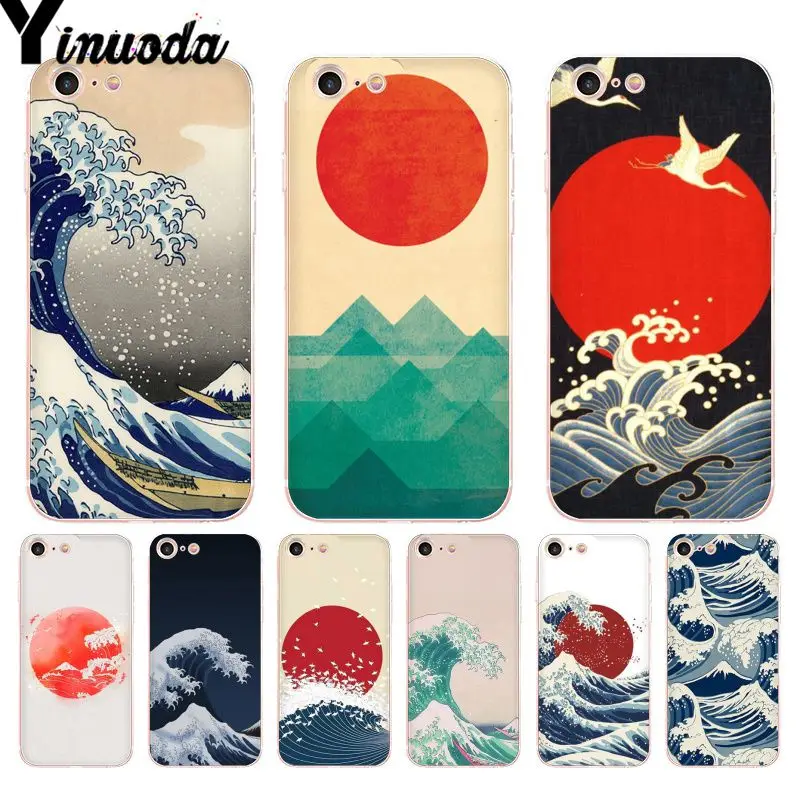 Yinuoda For iphone 7 6 X Case Wave Art Japanese Green Illust Transparent Phone Case iPhone 8 7 6 6S Plus X 5 5S SE XR XS XSMAX