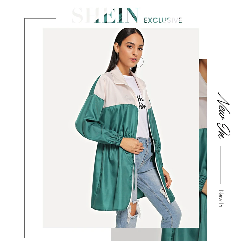 SHEIN, плащ-дождевик на молнии, с завязками, цвет, длинный жакет, Женская Осенняя сатиновая Повседневная Уличная верхняя одежда с длинным рукавом, пальто