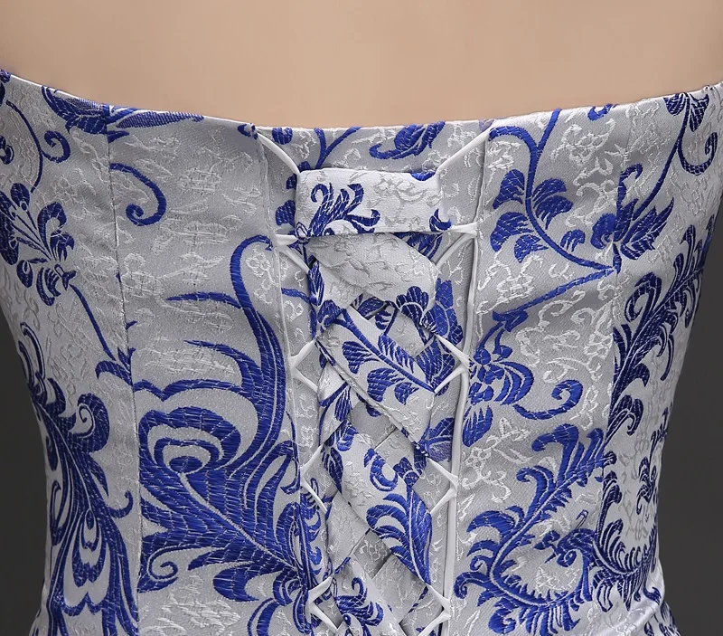 Women's Royal Blue Trailing Strapless Qipao Evening Dress Chinese Traditional  Brocade Long Mermaid Plus Size 3XL  (18) - 