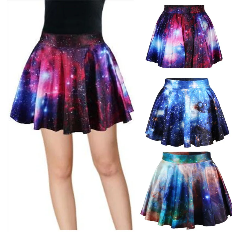 

3D Print Galaxy Skirt Women High-Waisted Cratieve Cluster Space Galaxy Above knee Mini Skirts Cotton Elastic Skirts