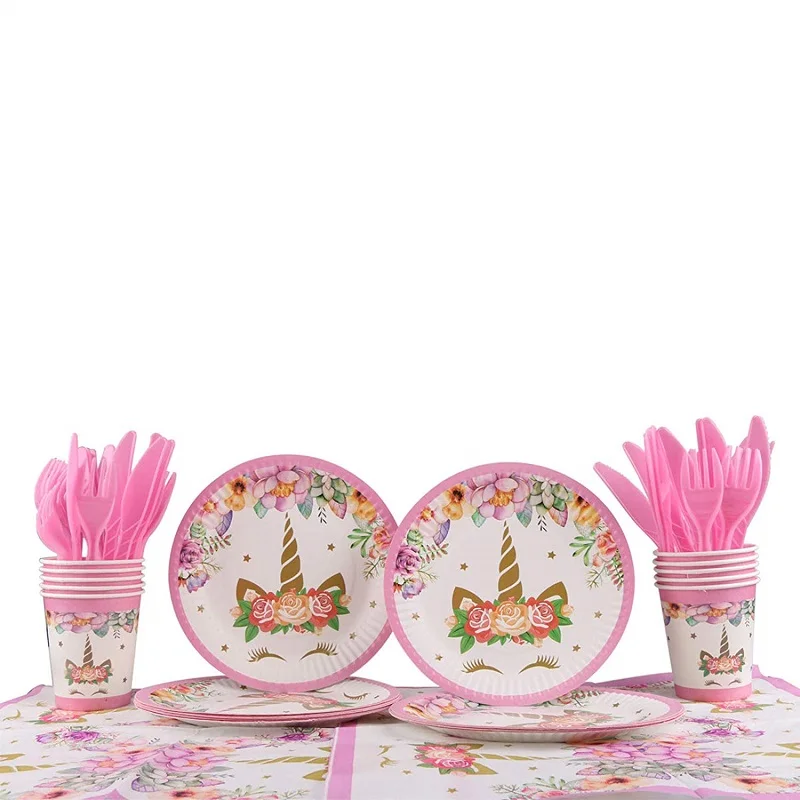 Единорог вечерние салфетки с розовой тематикой тарелки чашки, ребенок, душ праздничные вечерние принадлежности Посуда Для Девочек Свадебные украшения