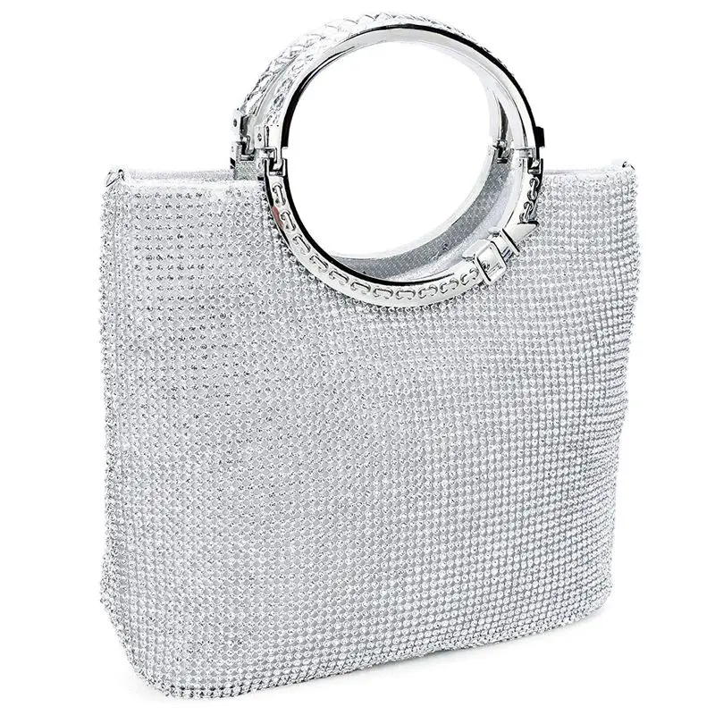 buy Women #039;s Handbag Rhinestone + satin Bag Evening Bags Wedding Clutch Purse(Silver)