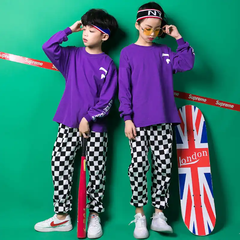 black white and purple outfit