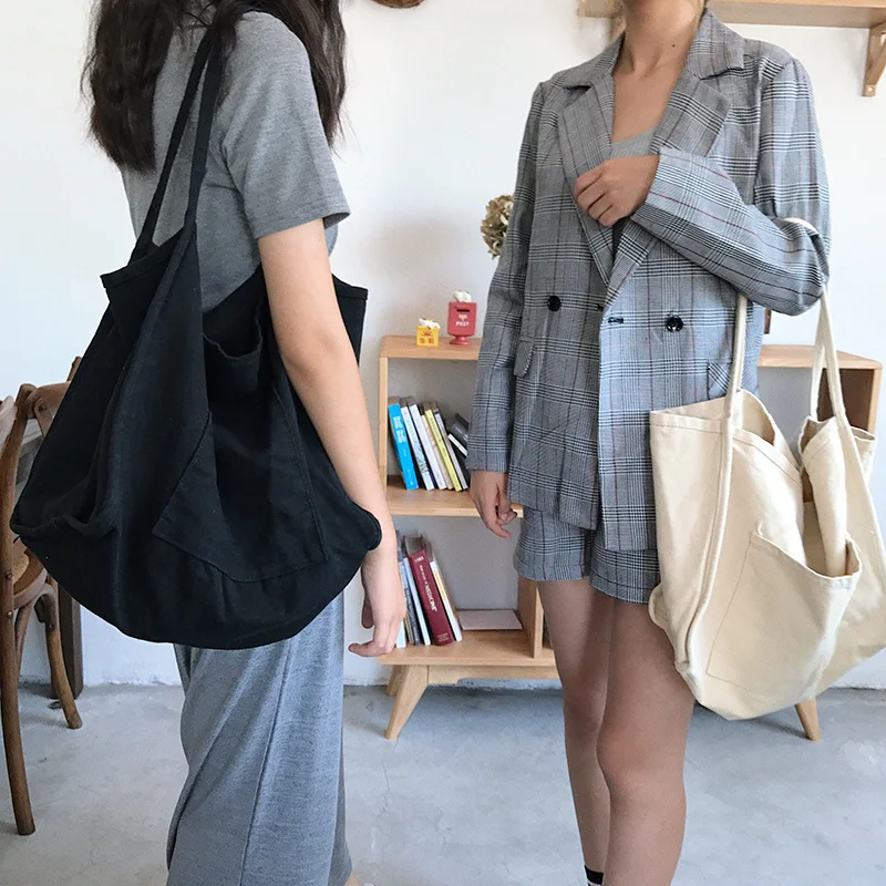 

Vintage canvas Easy to build large capacity leisure thick cloth Portable environmental women hand bag girls simple open bag