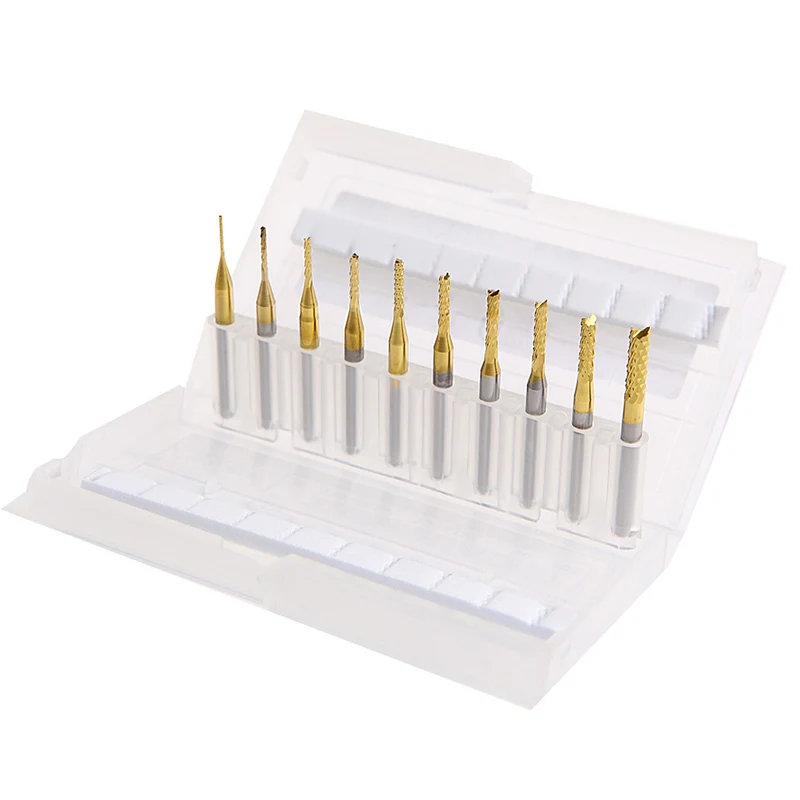 

10pcs/set PCB Drill Bits CNC End Mill Tool Set Woodworking Engraving Cutter For Power Tools 0.8-3.175mm