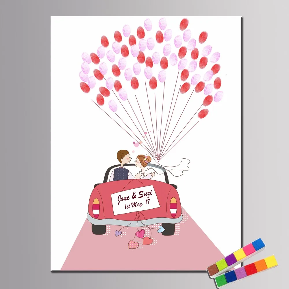 

1PC Love Wedding Car Decorative Fingerprint Signature Unframed Printings Anniversary Party Guest Book Canvas Painting Home Decor
