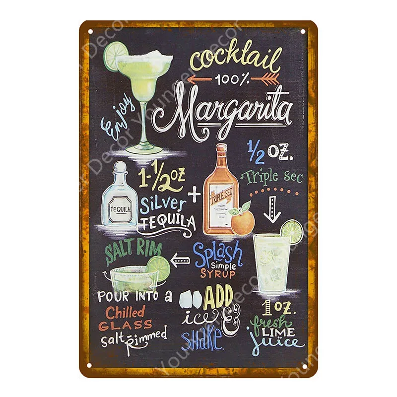 Ром пиво мартини Mojito коктейль меню жестяная вывеска бар Настенный декор клуб