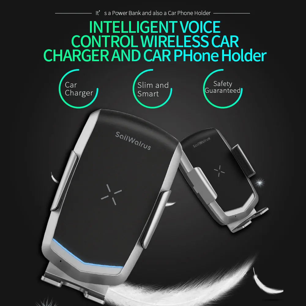 

SailWalrus 10W Qi Intelligent voice control Car Wireless Charger For iPhone X Xs Max XR Samsung Fast Wirless Charging Car Phone